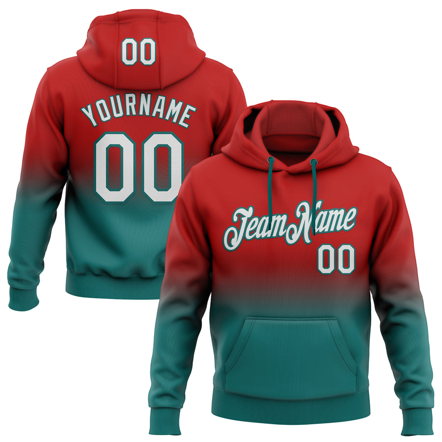 Custom Stitched Red White-Teal Fade Fashion Sports Pullover Sweatshirt Hoodie