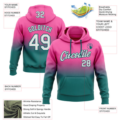 Custom Stitched Pink White-Teal Fade Fashion Sports Pullover Sweatshirt Hoodie