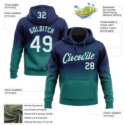 Custom Stitched Navy White-Teal Fade Fashion Sports Pullover Sweatshirt Hoodie