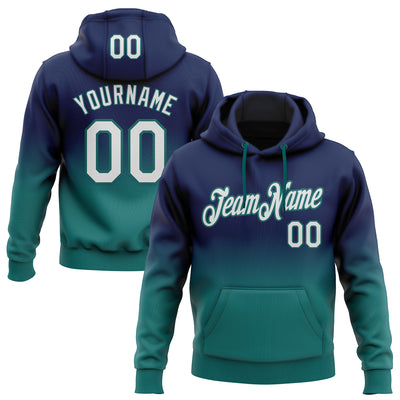Custom Stitched Navy White-Teal Fade Fashion Sports Pullover Sweatshirt Hoodie