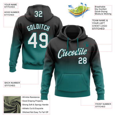 Custom Stitched Black White-Teal Fade Fashion Sports Pullover Sweatshirt Hoodie