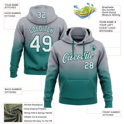 Custom Stitched Gray White-Teal Fade Fashion Sports Pullover Sweatshirt Hoodie