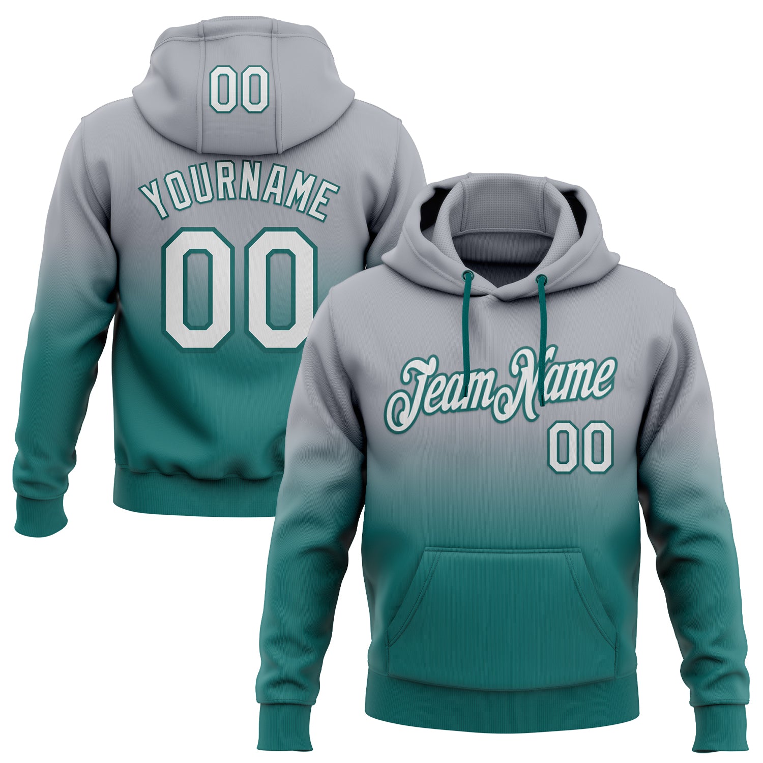 Custom Stitched Gray White-Teal Fade Fashion Sports Pullover Sweatshirt Hoodie