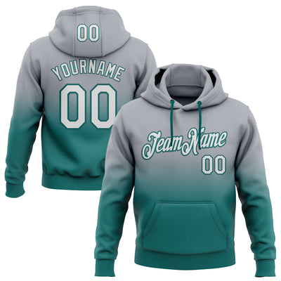 Custom Stitched Gray White-Teal Fade Fashion Sports Pullover Sweatshirt Hoodie