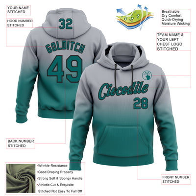 Custom Stitched Gray Teal-Black Fade Fashion Sports Pullover Sweatshirt Hoodie