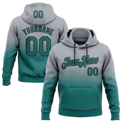 Custom Stitched Gray Teal-Black Fade Fashion Sports Pullover Sweatshirt Hoodie