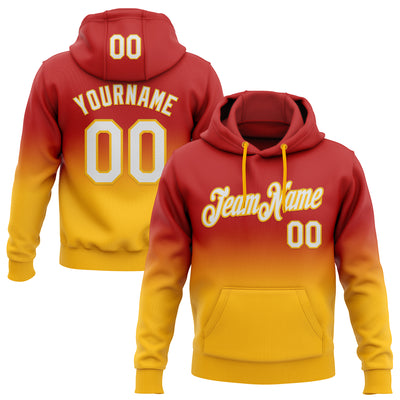Custom Stitched Red White-Gold Fade Fashion Sports Pullover Sweatshirt Hoodie