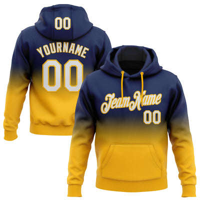 Custom Stitched Navy White-Gold Fade Fashion Sports Pullover Sweatshirt Hoodie
