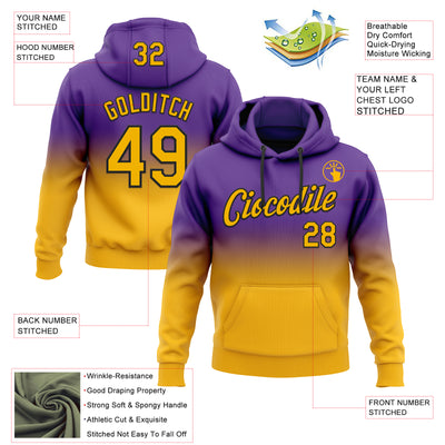 Custom Stitched Purple Gold-Black Fade Fashion Sports Pullover Sweatshirt Hoodie