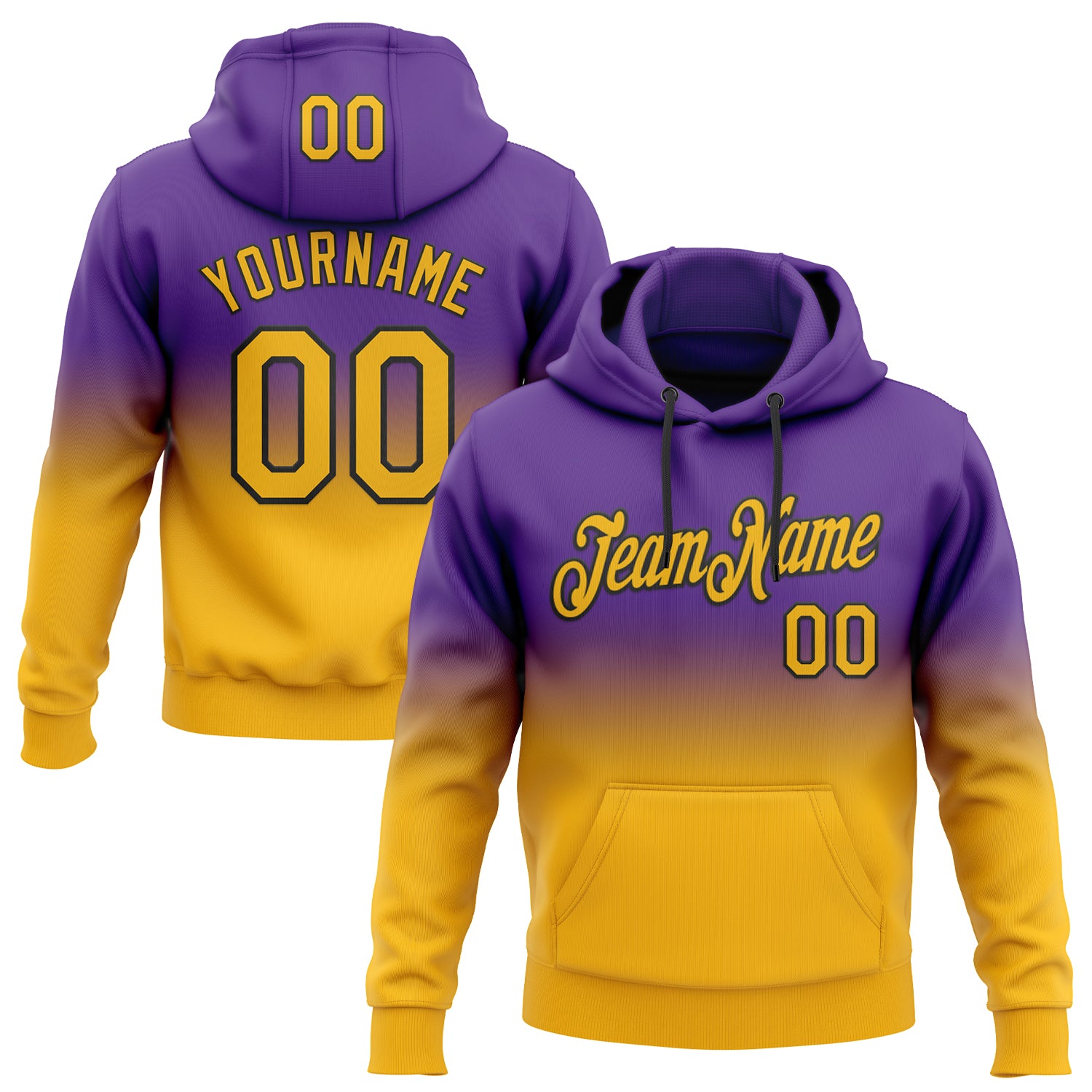 Custom Stitched Purple Gold-Black Fade Fashion Sports Pullover Sweatshirt Hoodie