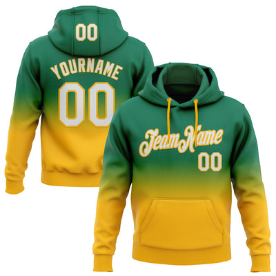 Custom Stitched Kelly Green White-Gold Fade Fashion Sports Pullover Sweatshirt Hoodie