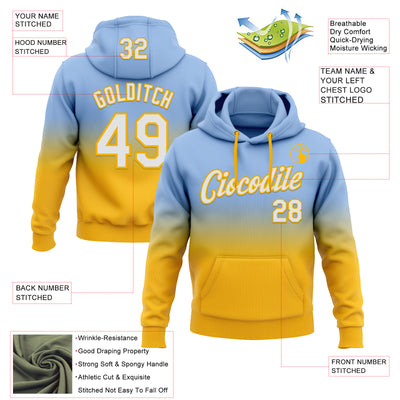 Custom Stitched Light Blue White-Gold Fade Fashion Sports Pullover Sweatshirt Hoodie