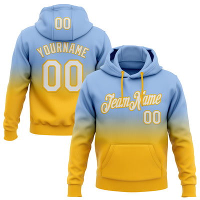Custom Stitched Light Blue White-Gold Fade Fashion Sports Pullover Sweatshirt Hoodie