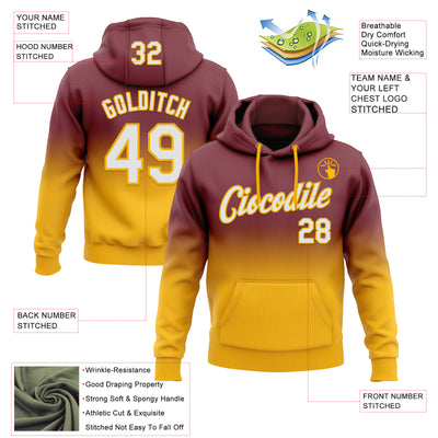 Custom Stitched Burgundy White-Gold Fade Fashion Sports Pullover Sweatshirt Hoodie