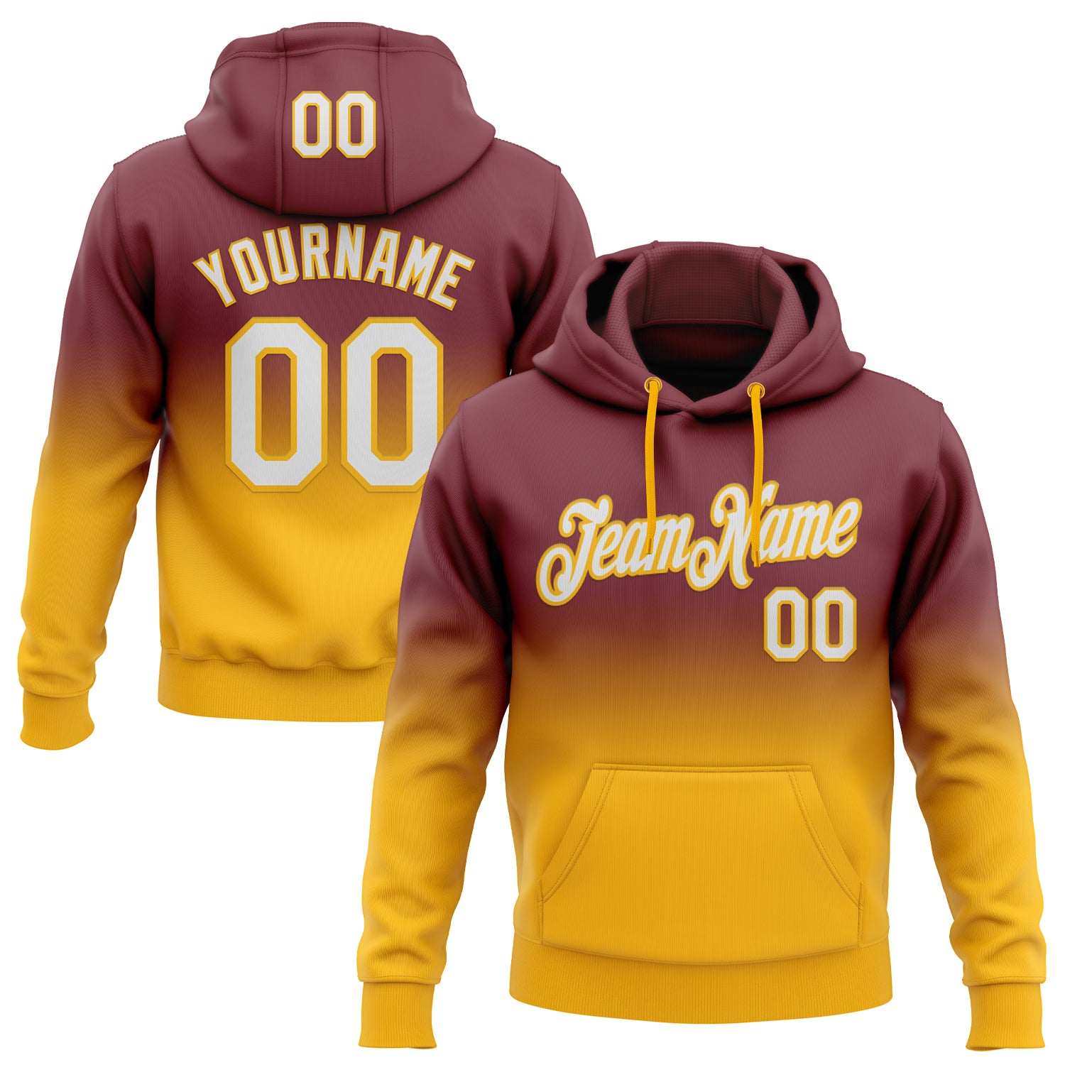 Custom Stitched Burgundy White-Gold Fade Fashion Sports Pullover Sweatshirt Hoodie