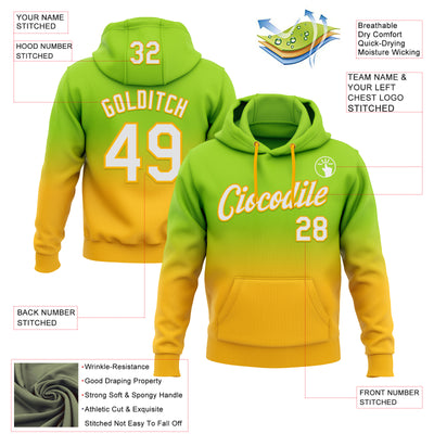 Custom Stitched Neon Green White-Gold Fade Fashion Sports Pullover Sweatshirt Hoodie