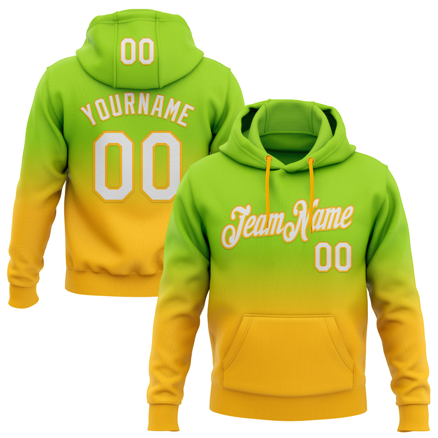 Custom Stitched Neon Green White-Gold Fade Fashion Sports Pullover Sweatshirt Hoodie