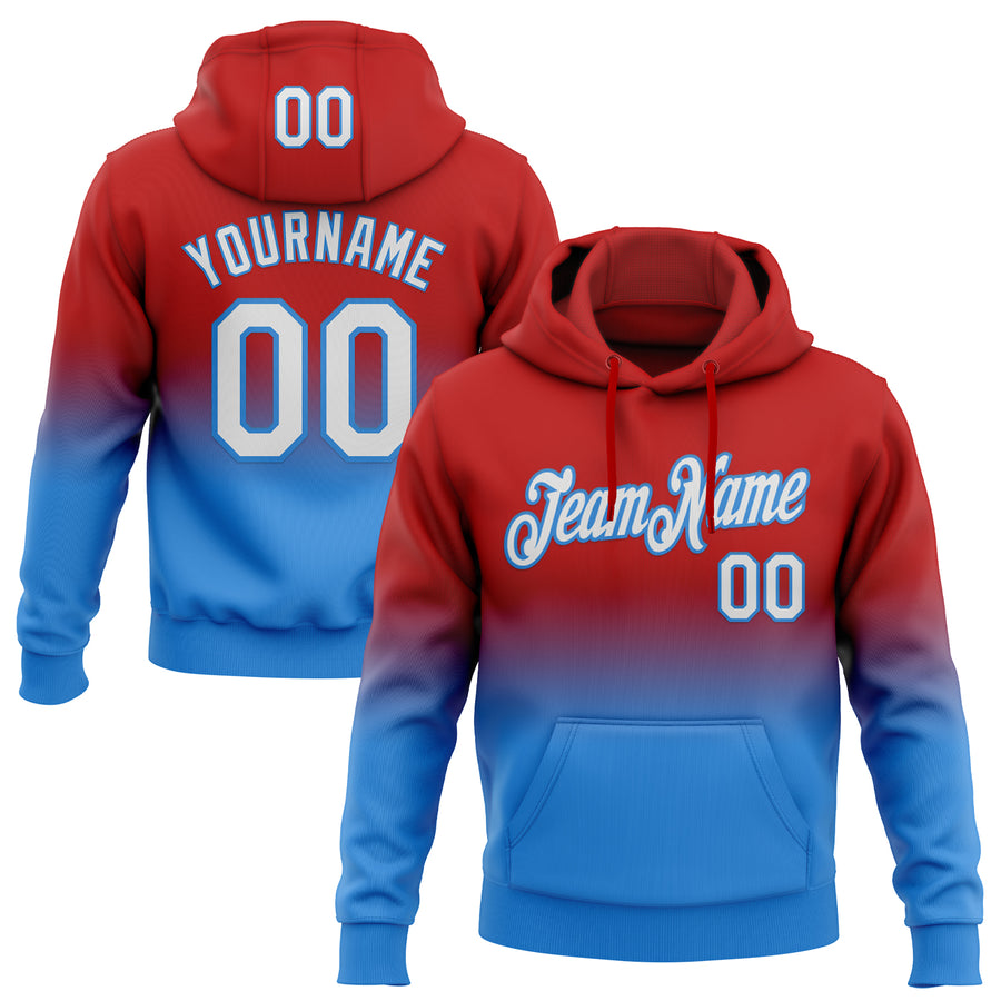 Custom Stitched Red White-Powder Blue Fade Fashion Sports Pullover Sweatshirt Hoodie