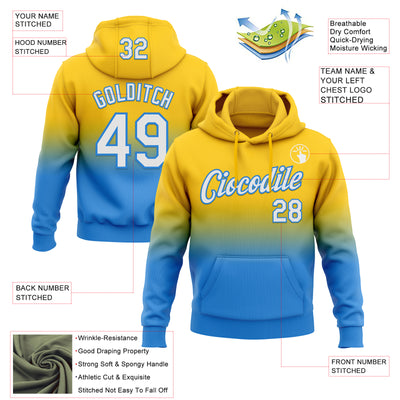 Custom Stitched Yellow White-Powder Blue Fade Fashion Sports Pullover Sweatshirt Hoodie