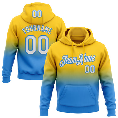 Custom Stitched Yellow White-Powder Blue Fade Fashion Sports Pullover Sweatshirt Hoodie