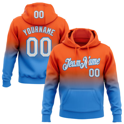 Custom Stitched Orange White-Powder Blue Fade Fashion Sports Pullover Sweatshirt Hoodie