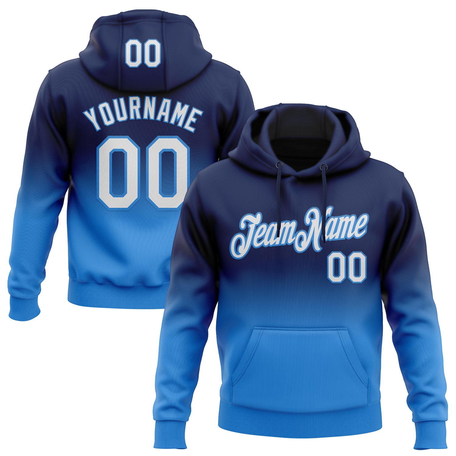 Custom Stitched Navy White-Powder Blue Fade Fashion Sports Pullover Sweatshirt Hoodie