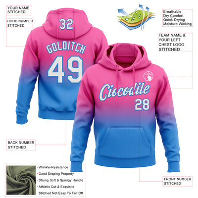 Custom Stitched Pink White-Powder Blue Fade Fashion Sports Pullover Sweatshirt Hoodie