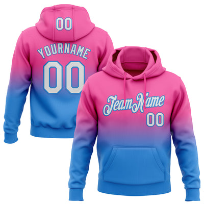 Custom Stitched Pink White-Powder Blue Fade Fashion Sports Pullover Sweatshirt Hoodie