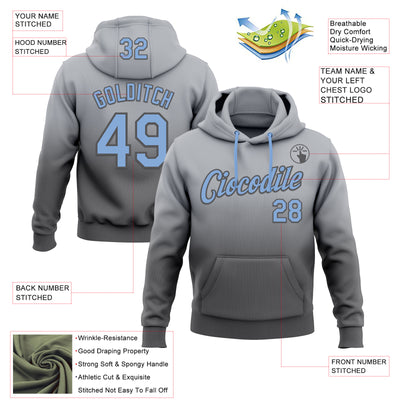 Custom Stitched Gray Light Blue-Steel Gray Fade Fashion Sports Pullover Sweatshirt Hoodie