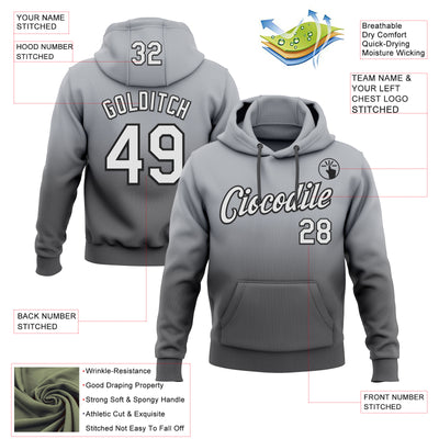 Custom Stitched Gray White Steel Gray-Black Fade Fashion Sports Pullover Sweatshirt Hoodie