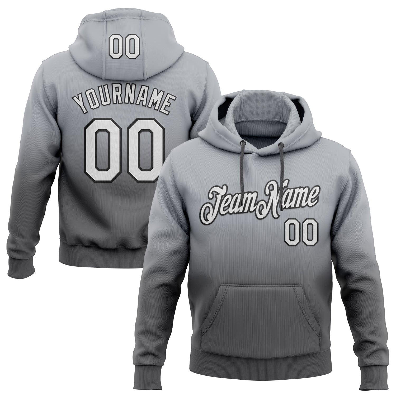 Custom Stitched Gray White Steel Gray-Black Fade Fashion Sports Pullover Sweatshirt Hoodie