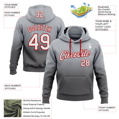 Custom Stitched Gray White Steel Gray-Red Fade Fashion Sports Pullover Sweatshirt Hoodie