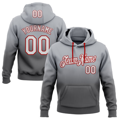 Custom Stitched Gray White Steel Gray-Red Fade Fashion Sports Pullover Sweatshirt Hoodie