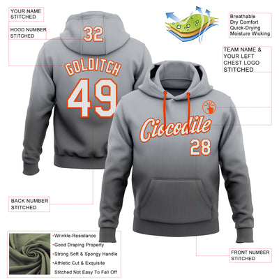 Custom Stitched Gray White Steel Gray-Orange Fade Fashion Sports Pullover Sweatshirt Hoodie