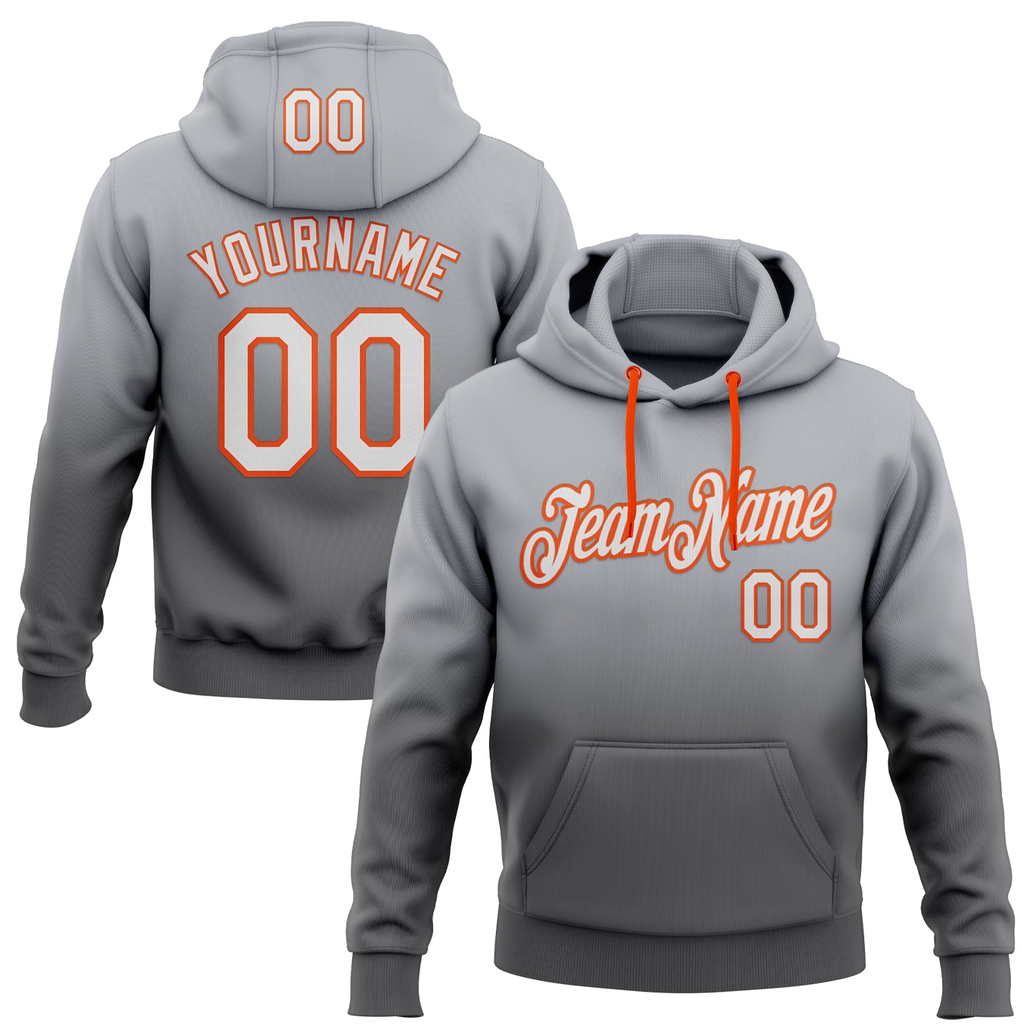 Custom Stitched Gray White Steel Gray-Orange Fade Fashion Sports Pullover Sweatshirt Hoodie