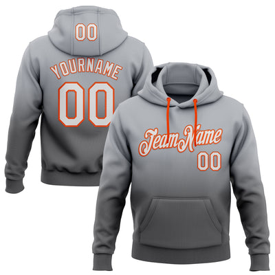Custom Stitched Gray White Steel Gray-Orange Fade Fashion Sports Pullover Sweatshirt Hoodie