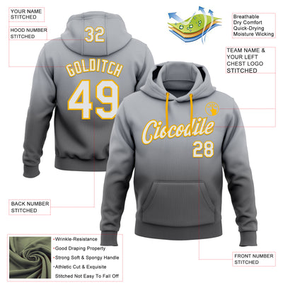 Custom Stitched Gray White Steel Gray-Gold Fade Fashion Sports Pullover Sweatshirt Hoodie