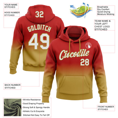 Custom Stitched Red White-Old Gold Fade Fashion Sports Pullover Sweatshirt Hoodie