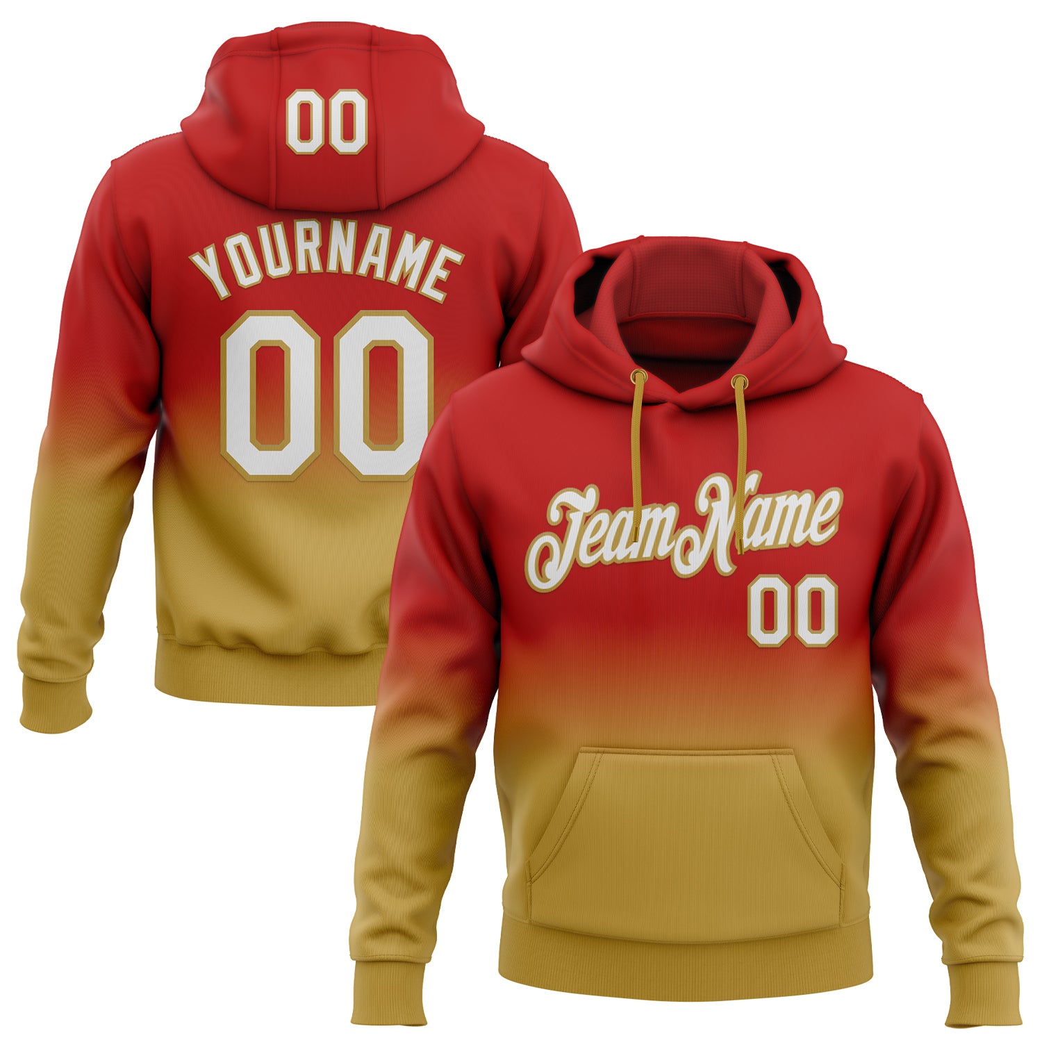 Custom Stitched Red White-Old Gold Fade Fashion Sports Pullover Sweatshirt Hoodie