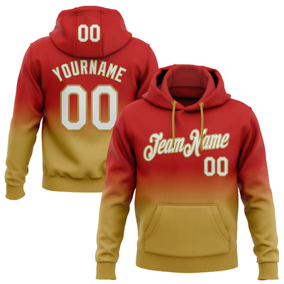 Custom Stitched Red White-Old Gold Fade Fashion Sports Pullover Sweatshirt Hoodie