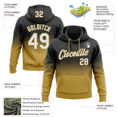 Custom Stitched Black White-Old Gold Fade Fashion Sports Pullover Sweatshirt Hoodie