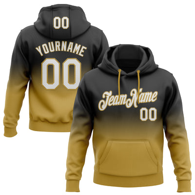 Custom Stitched Black White-Old Gold Fade Fashion Sports Pullover Sweatshirt Hoodie