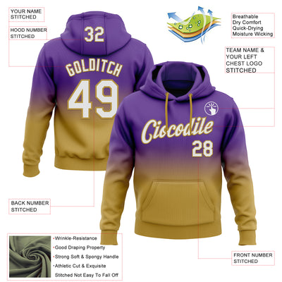Custom Stitched Purple White-Old Gold Fade Fashion Sports Pullover Sweatshirt Hoodie