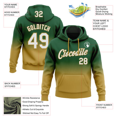 Custom Stitched Green White-Old Gold Fade Fashion Sports Pullover Sweatshirt Hoodie