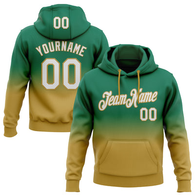 Custom Stitched Kelly Green White-Old Gold Fade Fashion Sports Pullover Sweatshirt Hoodie