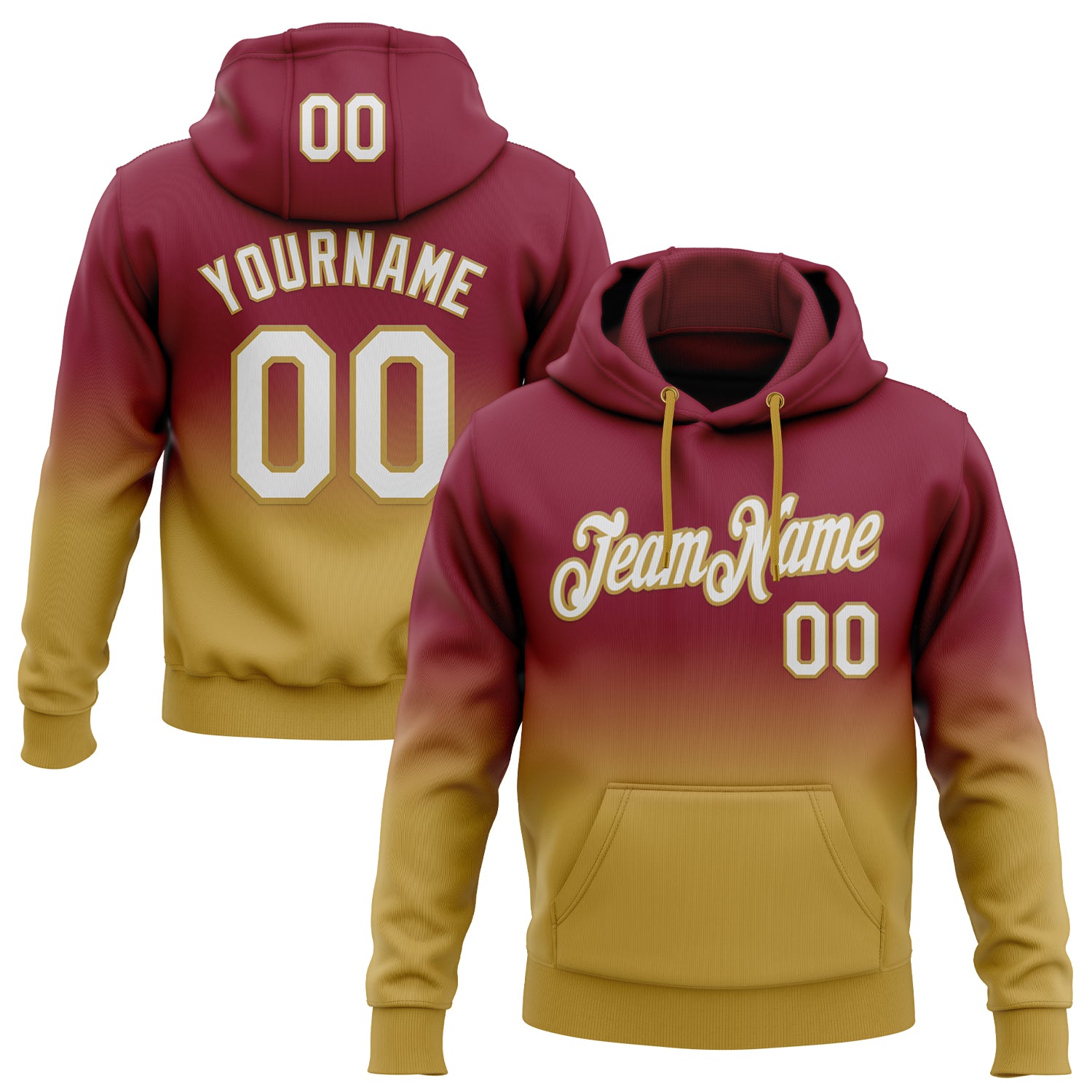 Custom Stitched Crimson White-Old Gold Fade Fashion Sports Pullover Sweatshirt Hoodie