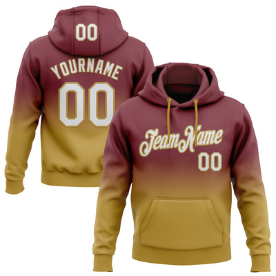 Custom Stitched Burgundy White-Old Gold Fade Fashion Sports Pullover Sweatshirt Hoodie