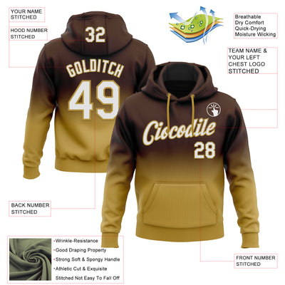 Custom Stitched Brown White-Old Gold Fade Fashion Sports Pullover Sweatshirt Hoodie