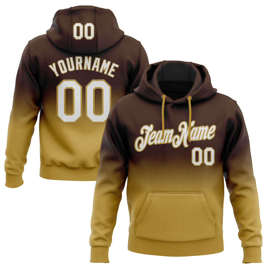 Custom Stitched Brown White-Old Gold Fade Fashion Sports Pullover Sweatshirt Hoodie