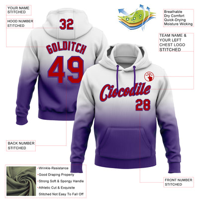 Custom Stitched White Red-Purple Fade Fashion Sports Pullover Sweatshirt Hoodie